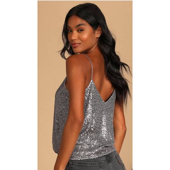 Lulus' Sparkling Grey Sequin Sleeveless Cami - S - Picture 3 of 7